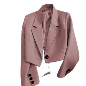 Nouveau col en V dames bouton unique court Blazers femmes mode manteau - Product Image 5