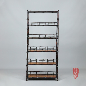 Lacquered Bamboo Bookshelf Vertical Shelf Antique Display Rack Chinese Style Study Living Room Multi Function Storage Cabinet - Product Image 1