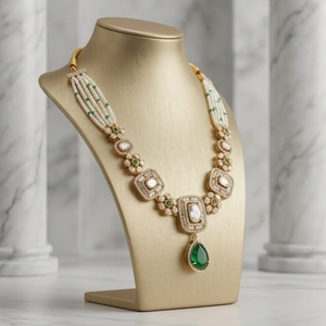 Parure de bijoux de mariée de luxe en argent 925 avec émeraudes et perles, collier et boucles d'oreilles élégantes pour femme - Product Image 4