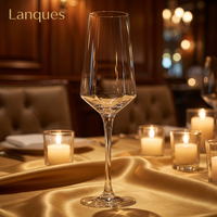 Flûte à pied long en cristal soufflé à la main sans plomb Lanques, 8,5 oz, transparente, lavable au lave-vaisselle, de luxe, avec logo personnalisé, forme angulaire et plate