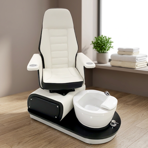 Fauteuil de pédicure pour soins des pieds, cuir bicolore, bac de massage des pieds, design avec rangement, mobilier de spa pour ongles - Product Image 1