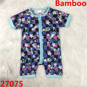 RTS Geen minimale bestelhoeveelheid Diverse bedrukte bamboe <span class=keywords><strong>baby</strong></span> slaapkleertjes <span class=keywords><strong>Baby</strong></span> zomer shortie <span class=keywords><strong>Baby</strong></span> bamboe korte romper met rits Kan op maat gemaakt worden - Product Image 3