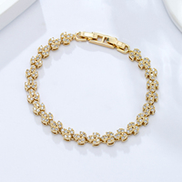 Bracelet à maillons NYH Delicate Hip Hop plaqué or 14 carats avec zircone cubique, breloques en forme de X, marguerite, fleur, étoile et cœur, avec fermoir extensible