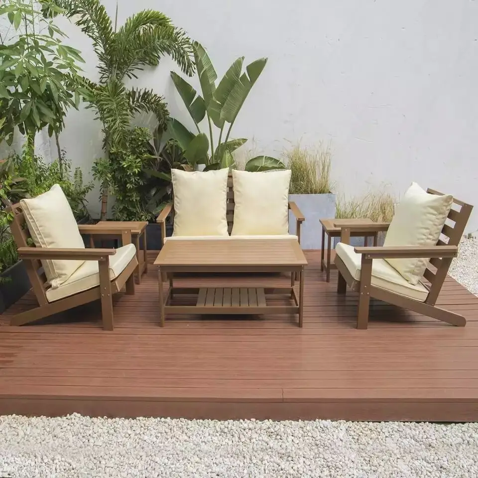 Conjunto de sofás de madera y plástico, juego de sofás para patio, jardín, aire libre, precio de fábrica