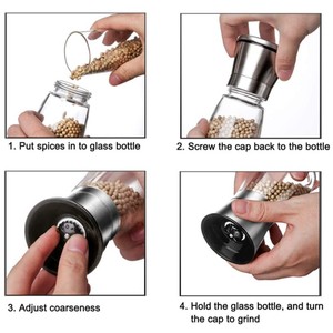 Molinillo de especias de cocina redondo, transparente, 200ml, molinillo de pimienta de vidrio con tapa de acero inoxidable cepillado y cuchillas de cerámica, venta al por mayor - Product Image 4