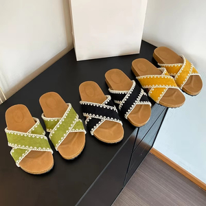 Sandalias de Plataforma con Tiras Cruzadas de Tela Vaquera para Mujer, Verano 2026, Sandalias Planas con Correa Trasera, Estilo Muffin - Product Image 1