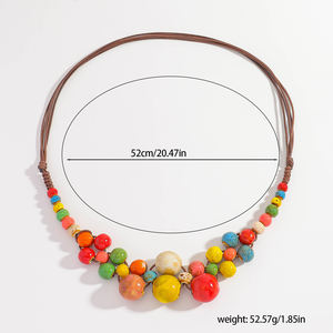 波西米亚风格彩色陶瓷串珠编织项链绿松石色似秋季水果项链，适合女性日常派对穿 - Product Image 6