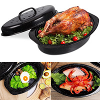 Plat à rôtir ovale en acier émaillé de 15,4 pouces avec couvercle, taille moyenne, capacité de 10 lb pour dinde, poulet et plus