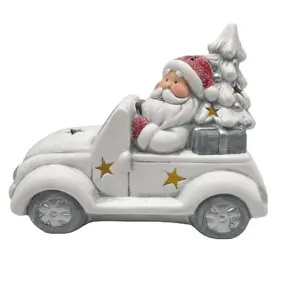 Babbo natale in ceramica personalizzato seduto in auto con led in ceramica illuminata auto natalizie