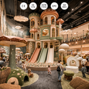 Parque Infantil Interior Personalizado con Diseño de Bosque de Hongos Morandi, Laberinto de Juego Suave No Inflable, Toboganes, Piscina de Pelotas y Trampolín - Product Image 1