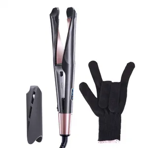 2 In One Hair Flat Iron Hair Straightener Ceramic Fast Heating 450F Hair Straightening Irons Bling Flat Iron With LCD