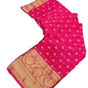 Hermoso nuevo Sari de seda Bandhej con Rich Pallu y Big Broad Zari tejiendo ropa india y pakistaní - Product Image 1