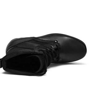 Bottes de combat tactiques en cuir fendu avec semelle en caoutchouc noir et tige Oxford - Product Image 3