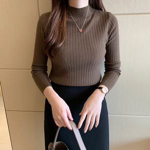 Suéter de punto de cuello alto para mujer, manga larga, ajuste ceñido, talla única, elegante, para el día a día, capa base superior - Product Image 4