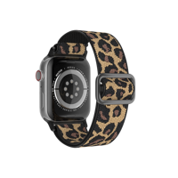 Vente en gros de bracelets de montre en nylon pour Apple Watch, bracelet sport tissé élastique motif léopard orange pour Apple Watch 10/9/8/7 SE Ultra 46mm 42mm