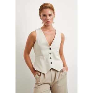 Chaleco de Lino y Algodón para Mujer, Color Crema, Transpirable, Ropa Exterior - Product Image 4