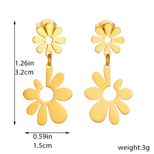 Flower Pendant <b>Earrings</b> Gold Plated Stainless Steel <b>Small</b> <b>Dangle</b> Studs For Women Fashion Accessories E5797 E5798 - Product Image 4