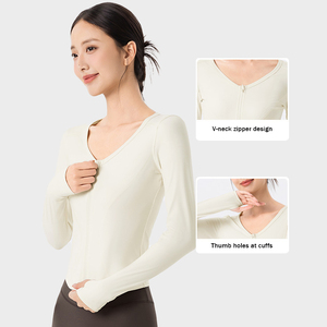 Ropa deportiva para gimnasio, chaqueta con cremalleras elásticas altas para correr, deporte ajustado, camisetas de <span class=keywords><strong>manga</strong></span> <span class=keywords><strong>larga</strong></span> para Yoga cómodas - Product Image 3