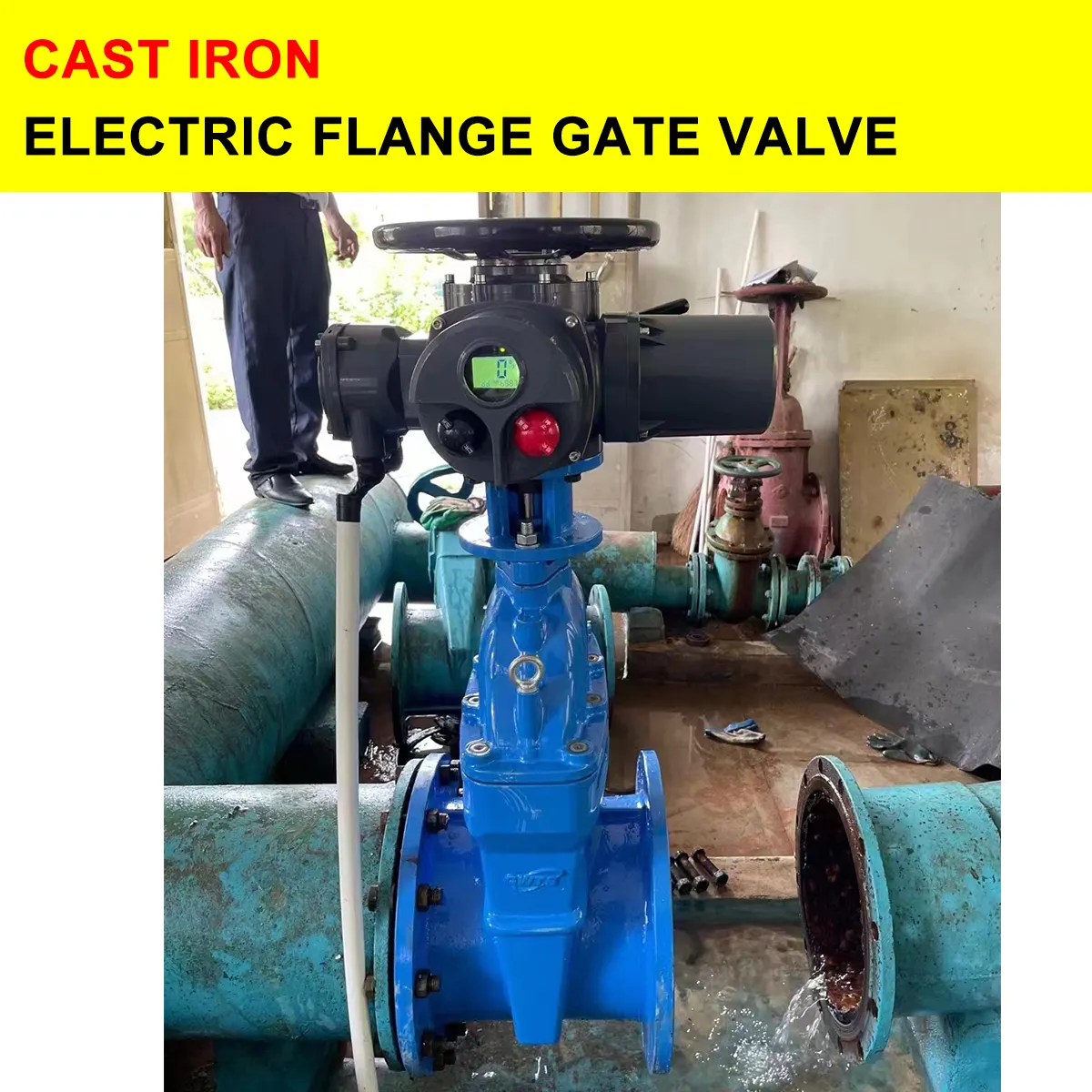 SONGO Double flange on/off elektrik 6 inci gate Valve cast iron class150 class30 380V aktuator listrik bermotor Multi-turn