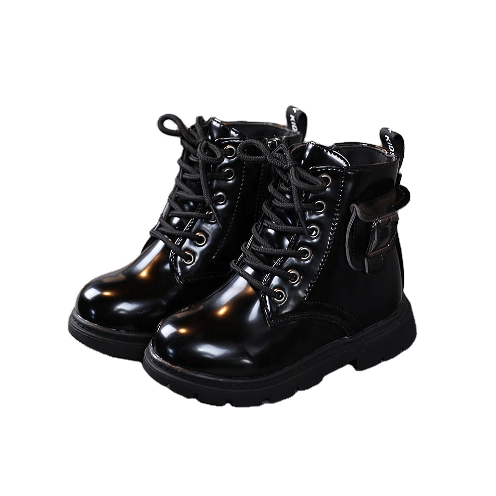 Free Shipping Baby Kid's Cool Black Martin Boots Children Fashion Flat Shoes Girls Daily Wear Boots