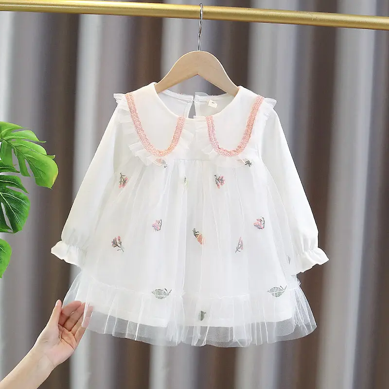 Q57 Western Style Children Clothes New Frock Designs lace Embroidery Baby Girls Dresses Kids Clothing