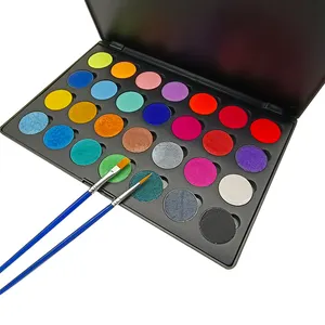 New private label logo 28 color eyeshadow eyeliner palette non toxic face paint palette with brush