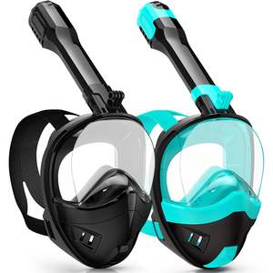 หน้ากากดำน้ำแบบเต็มหน้าแบบพรีเมี่ยมพร้อมระบบหายใจด้านบนแห้งอุปกรณ์ซิลิโคนสำหรับเด็กและผู้ใหญ่รวมถึงตัวยึดกล้องแบบถอดได้ - Product Image 1