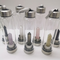 Bouteille d'eau en verre infusée de cristaux, pointe de cristal de guérison naturelle, bouteilles d'eau en forme de tour