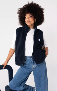 Gilet in Pile Teddy <span class=keywords><strong>Blu</strong></span> Scuro Personalizzato OEM per Donna |   Gilet con Zip Frontale e Colletto Alto per Stratificazione Outdoor e Stile Casual - Product Image 6