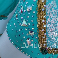 Costume de danse deux pièces vert menthe et or avec strass LIUHUO, col halter et manches amovibles, tenue de compétition pour filles