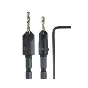 2Pc Countersink Drill Bit Set 1/4 Hex Shank For Woodworking Steel Applications Bright Finish Integrated Twist Bit - Product Image 1