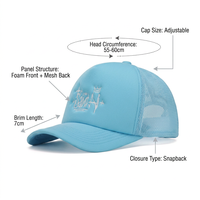 Casquettes de camionneur respirantes tendance bleu ciel pastel en mousse à 5 panneaux avec broderie personnalisée et fermeture snapback