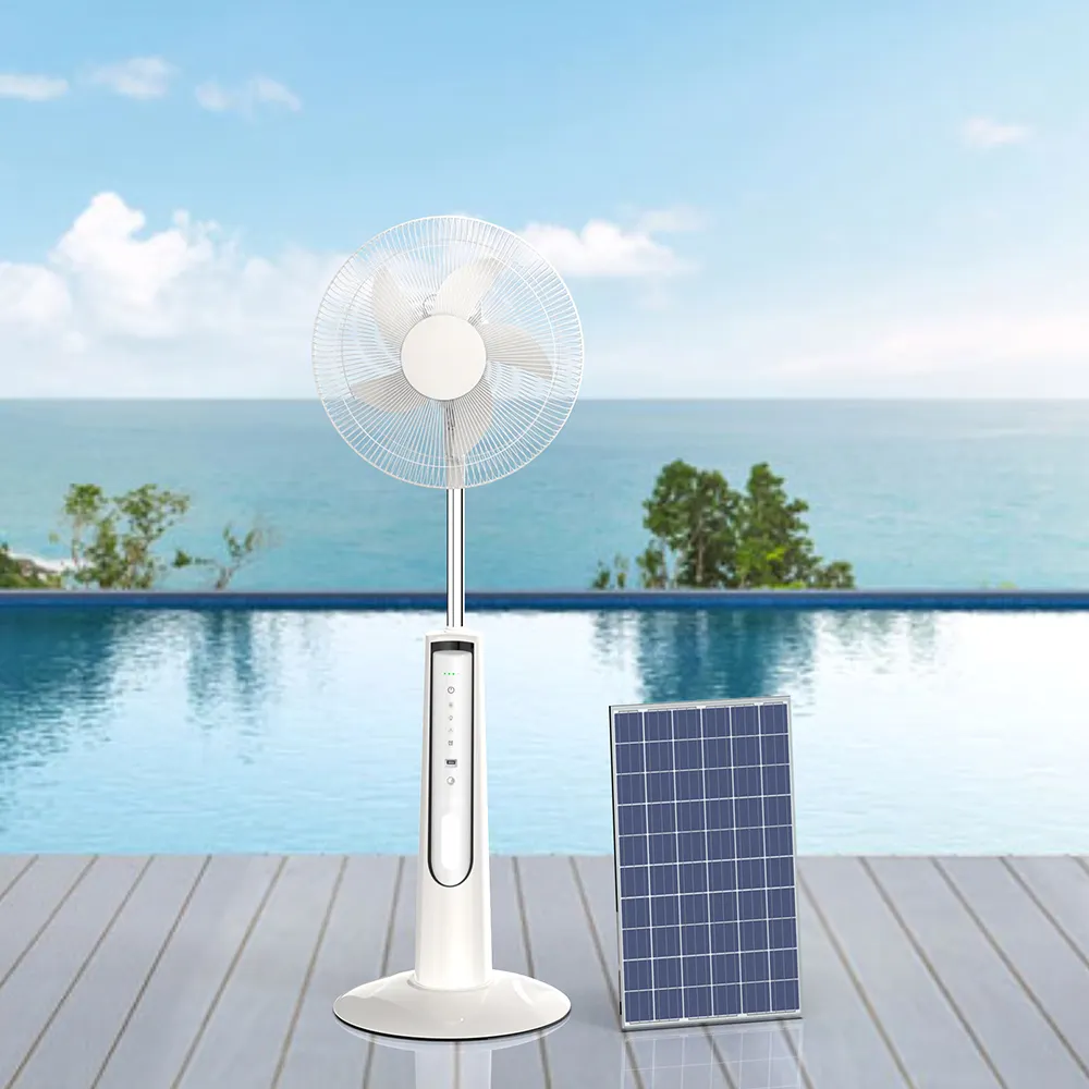 Hotsale 16 inch solar rechargeable fan with solar battery 16 inch solar powered fan with light standing solar fan with panel