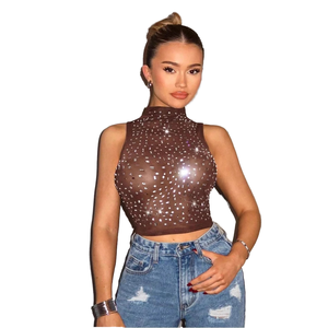 Camiseta sin mangas casual de invierno para mujer europea y americana, cuello redondo, ajustada, sexy, ecológica, con logo frontal corto - Product Image 1