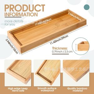 Bamboo Rectangular <b>Tray</b> 29x10x2cm Stackable <b>Storage</b> For Bathroom Toiletries And Living Room Use - Product Image 4