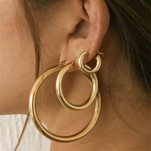 Pendientes de Aro de Oro de 18k y Acero Inoxidable, Circulares Exagerados, Joyería de Fiesta para Mujer - Product Image 5