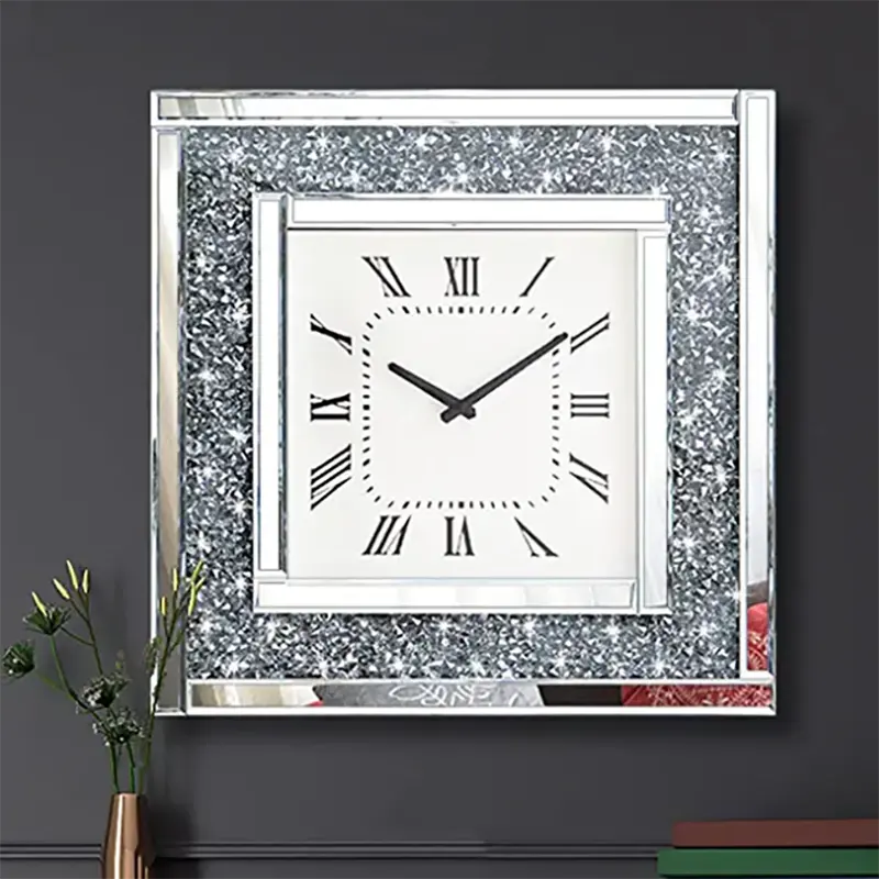 Новые зеркальные квадратные декоративные зеркальные настенные часы Crush Diamond для украшения дома хрустальные блестящие мерцающие побрякушки Настенный декор