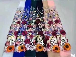 Vente en gros de tissus de broderie française inmy shop robe de dame 3d fleur dentelle maille tulle tissu pour mariage soirée robe de mariée - Product Image 6