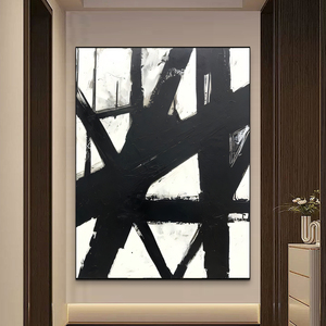 Bán buôn tùy chỉnh lớn trừu tượng màu đen và trắng bức tranh sơn dầu tối giản khách sạn tác phẩm nghệ thuật trên vải kết cấu tường trang trí nội thất - Product Image 4