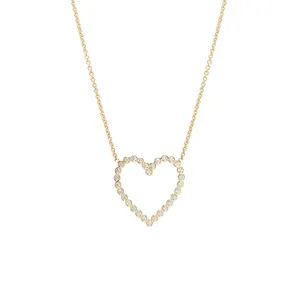 Grace Golden Heart Love Small Simple Minimalist Solid 925 Sterling Silver 18K Gold Plated Necklace Pendants