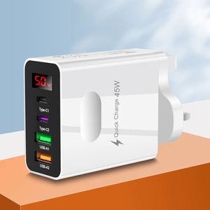 อะแดปเตอร์ชาร์จผนังแบบดิจิตอล LED 45W รุ่นใหม่ 5V 3.1A 2USB 2Type-C 4 พอร์ต ชาร์จเร็ว OTP สำหรับ Apple Samsung Xiaomi - Product Image 1