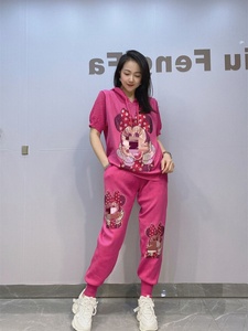 LFF-7582/Conjunto de Dos Piezas de Pantalones y Sudadera con Capucha de Punto Casual para Mujer, Talla Grande, Corte Holgado, Poliéster/Spandex, Estampado de Dibujos Animados - Product Image 4