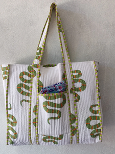 Handblock Print Cotton Tote <b>Bag</b> | Quilted Beach Shoulder <b>Bag</b> for Women with Handmade Indian <b>Boho</b> Textile Design - Product Image 2