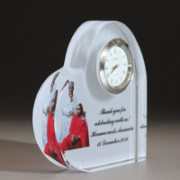 Personnalisé couleur impression photo horloge en cristal en forme de Coeur MH-C0206