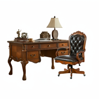 Bureau de direction en bois massif de style américain, grand bureau de patron, table d'écriture européenne, bureau de calligraphie, ensemble bureau et chaise