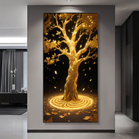 Peinture sur toile moderne de fleurs, style Art déco, avec imprimé d'arbre doré et cristaux, pour la décoration de salon et de la maison