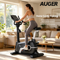Bicicleta Estática Vertical Comercial AUGER con Pantalla LCD, Asiento Ajustable, Equipo de Fitness Cardiovascular para Interiores