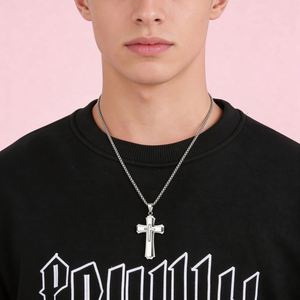 Colar Grande de Aço Titânio com Cruz para Homens e Adolescentes, Corrente de Crucifixo de <span class=keywords><strong>Jesus</strong></span> em Três Camadas com Caixa - Product Image 6