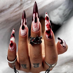 2025 Style chaud de haute qualité modèle de conception de groupe sanguin long pointu amovible presse sur les ongles pour <span class=keywords><strong>Halloween</strong></span> - Product Image 1