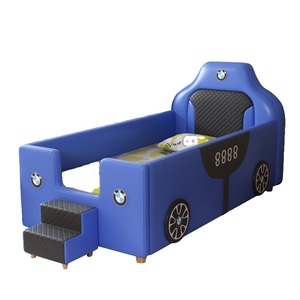 <span class=keywords><strong>Lit</strong></span> de bébé en cuir à thème automobile moderne JS, <span class=keywords><strong>lit</strong></span> souple avec cadre en bois massif pour enfants, avec barrière haute et échelle - Product Image 4